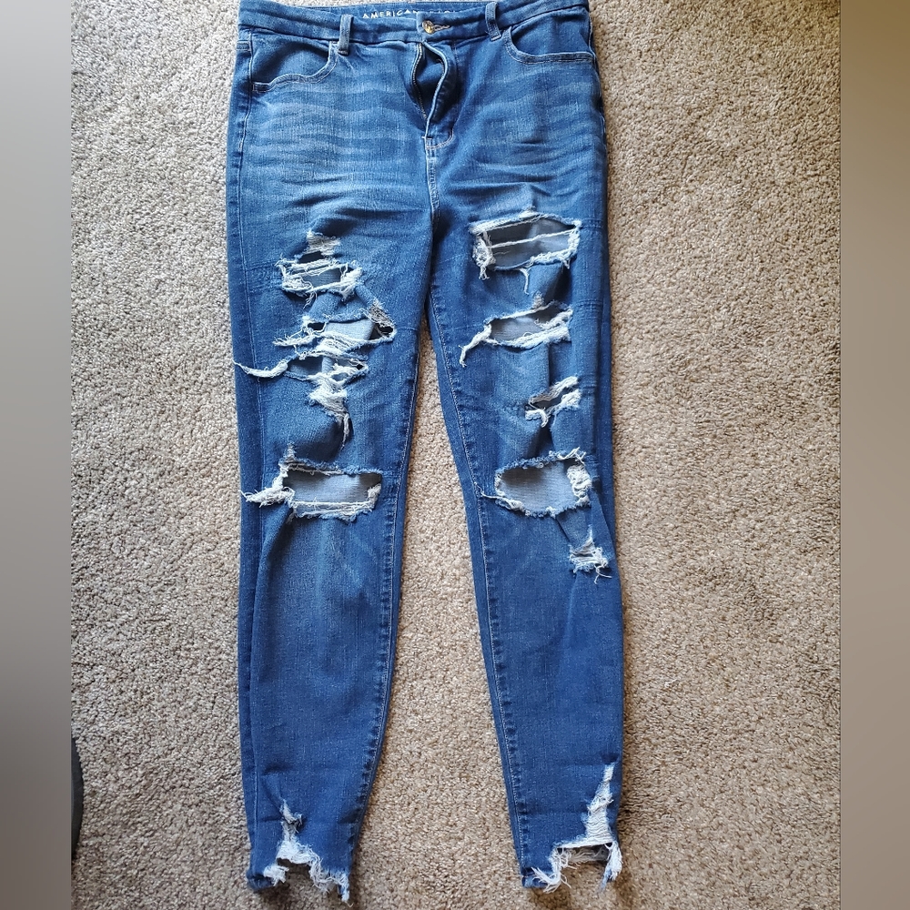 American Eagle Distressed Curvy Super High Rise Jegging Size 12 r Dream Jean